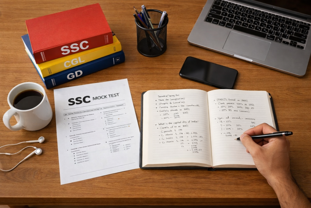 SSC self study set up with mock test and notes.